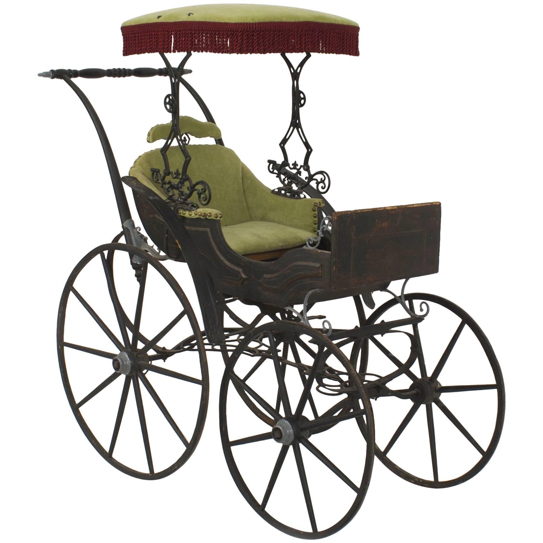 American Victorian Velvet Baby Carriage For Sale