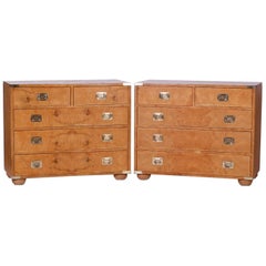 Pair of Midcentury Burl Walnut Campaign Style Chests