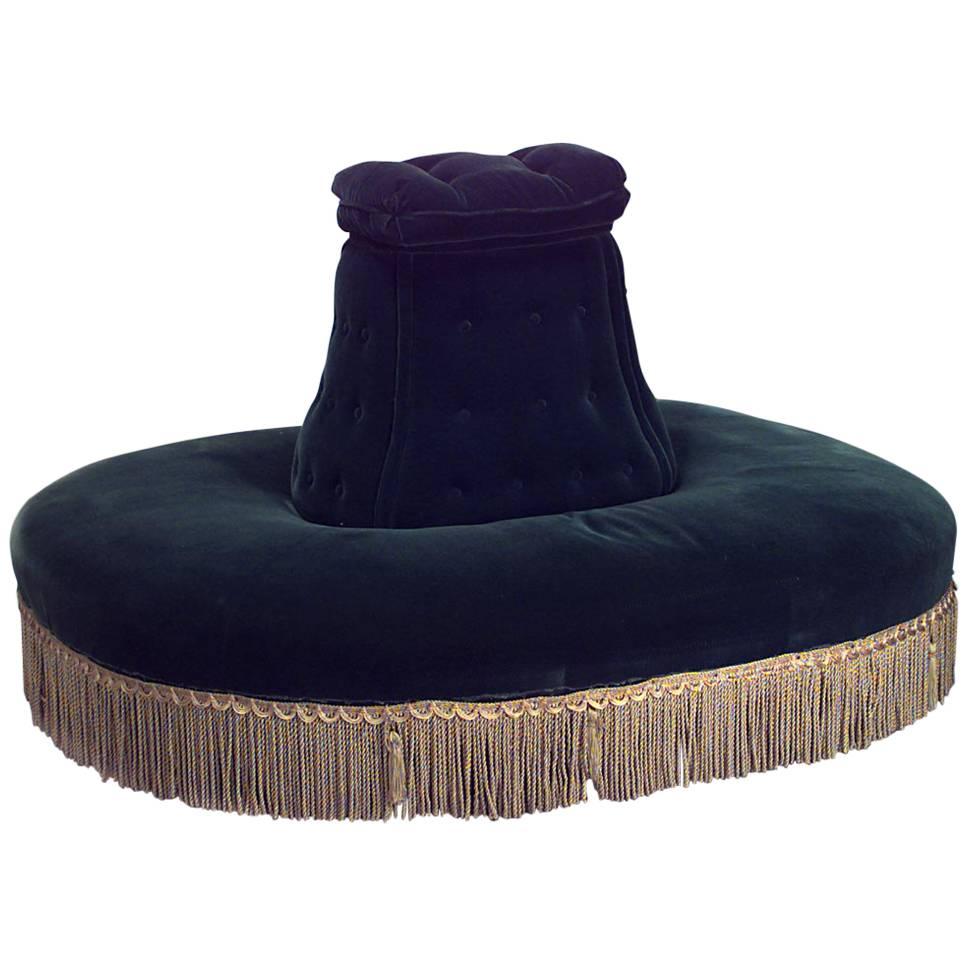 American Victorian Green Velvet Pouf Ottoman For Sale