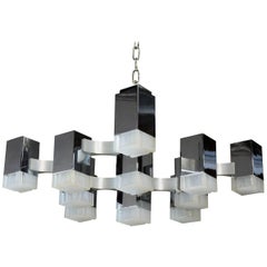 Gaetano Sciolari Cubic Italian Chrome Lucite 13 Light Chandelier Flush Mount