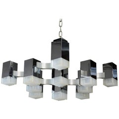 Gaetano Sciolari Cubic Italian Chrome Lucite 13 Light Chandelier Flush Mount 