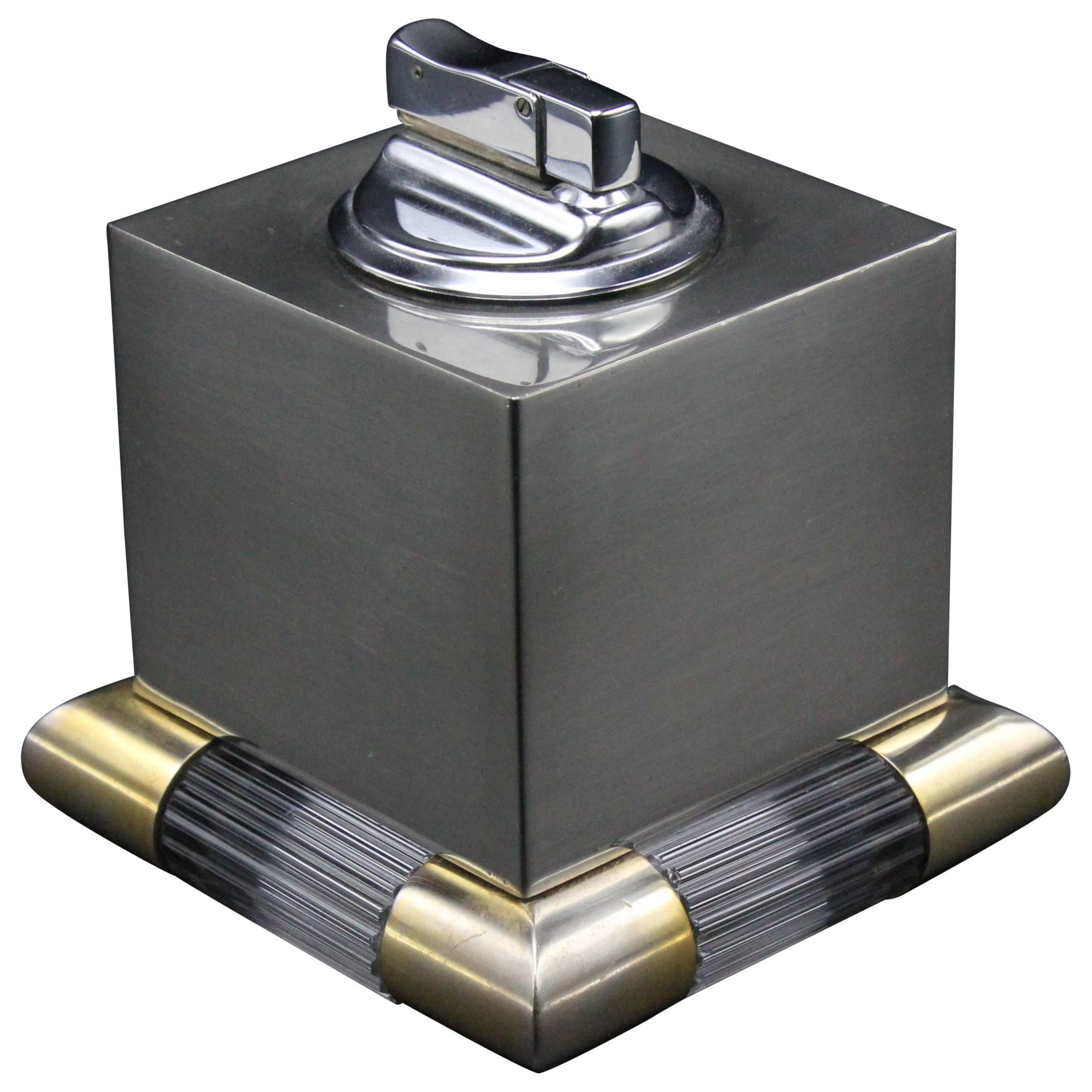 Tommaso Barbi Chrome Modernist Table Lighter For Sale