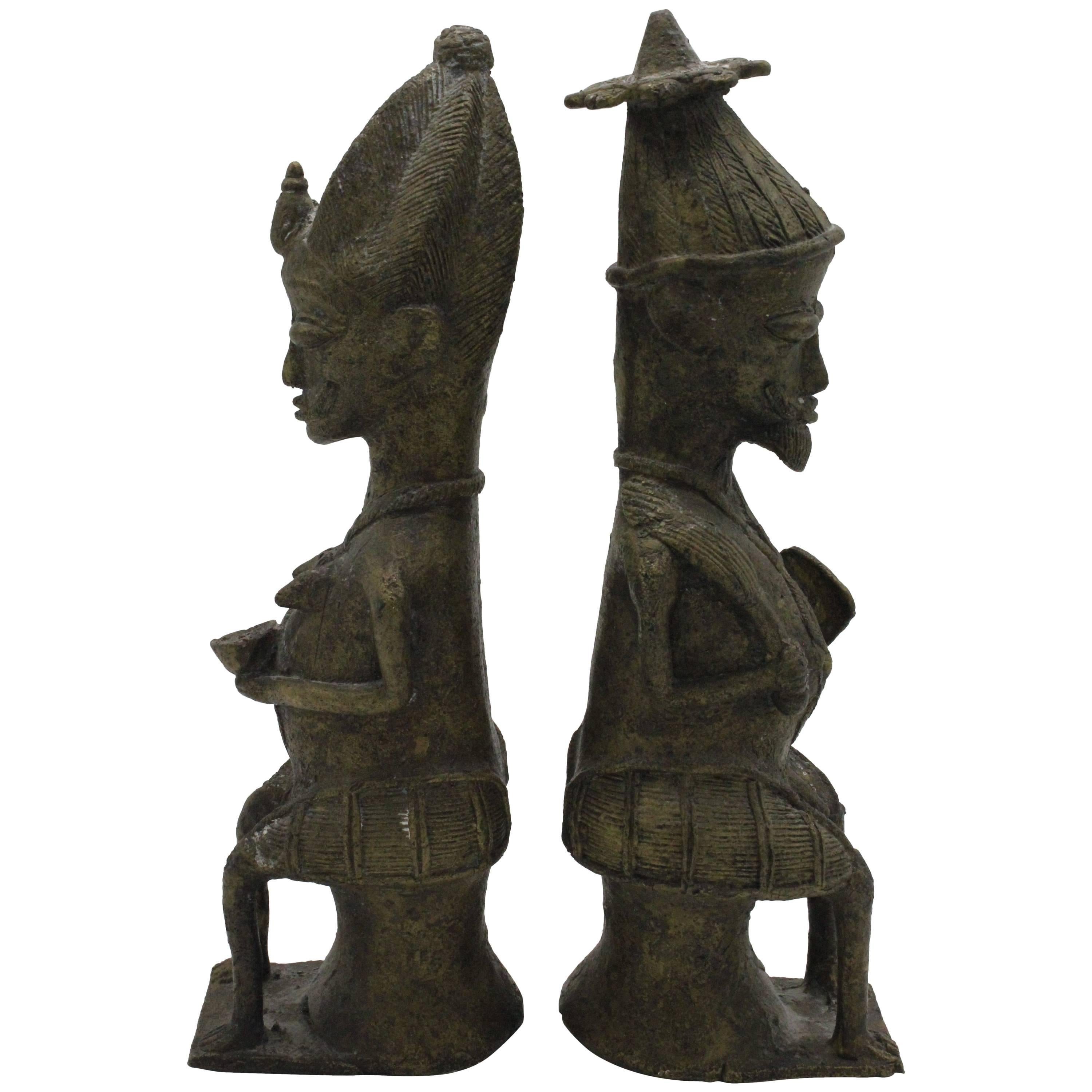 Pair of Yoruba Brass Figures for the Ogboni Cult, Nigeria For Sale