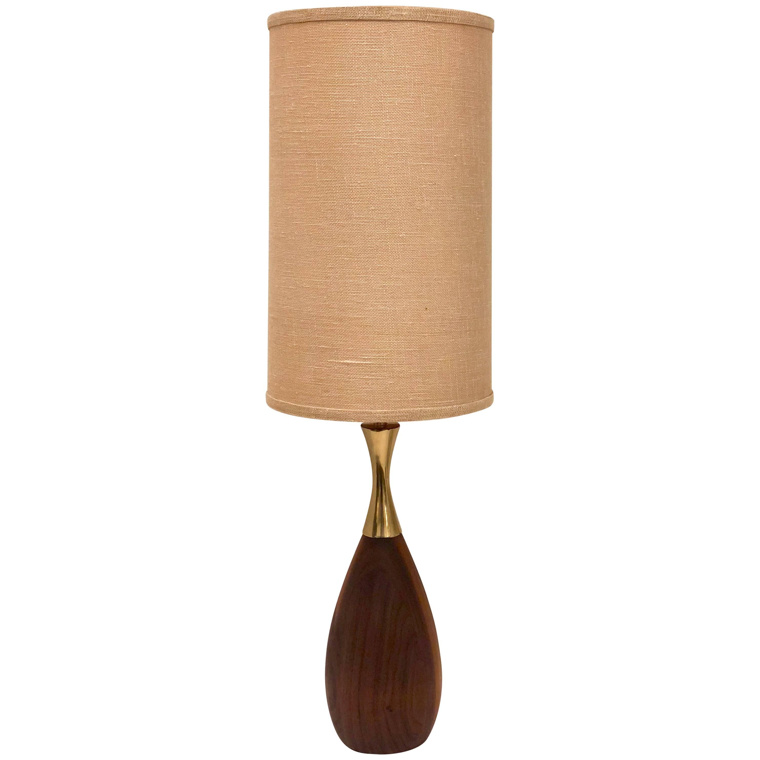 American Mid-Century Modern Walnut and Brass Lamp by Laurel