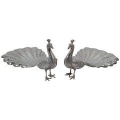 Pair of Antique Durgin Sterling Silver Peacocks