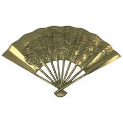 1960s Brass Chinoiserie Fan Sculpture with Dragon Motif