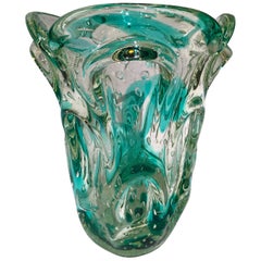 Murano Artistic Blown Glass "Cactus" Vase Green and Crystal, circa 1950
