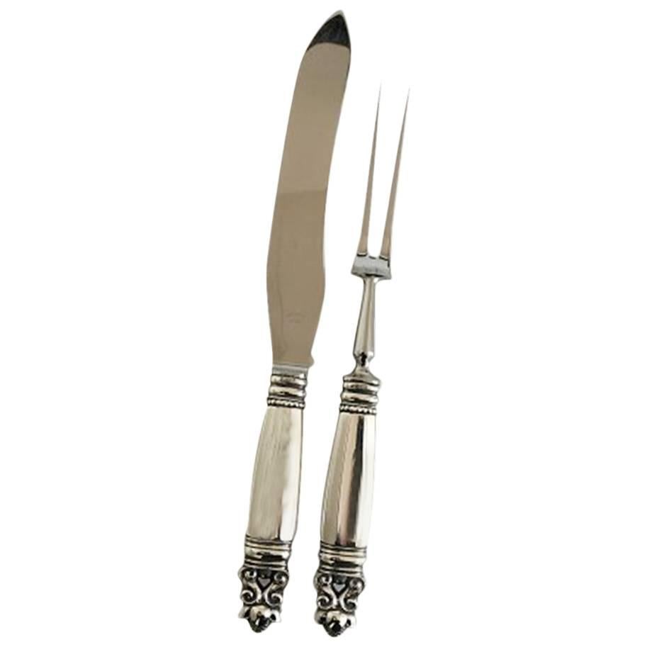 Georg Jensen Sterling Silver  Acorn  Carving Set Knife and Fork For Sale