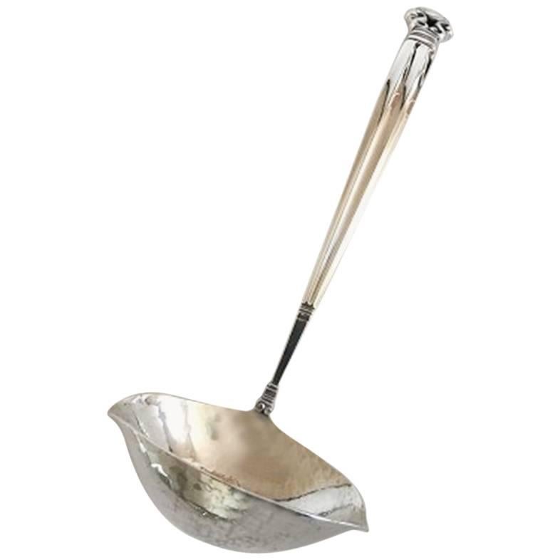 Georg Jensen Sterling Silver Acorn Gravy Ladle with Curved Handle For Sale