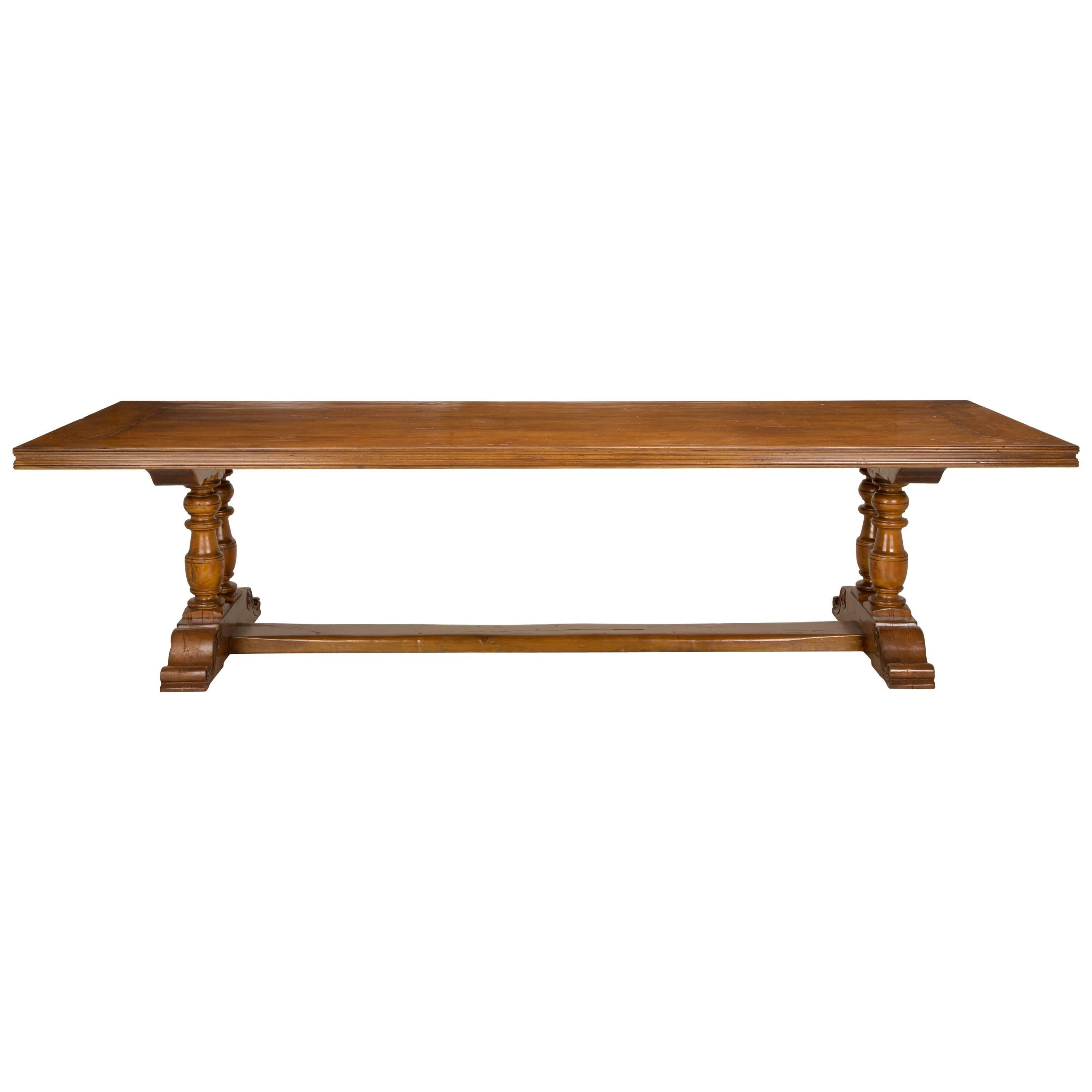 French Inspired Walnut Trestle Style Dining Table By Old Plank in Any Dimension For Sale