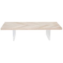Modern Amalfi Bleached Walnut Coffee Table Herringbone Pattern Plinth Lucite Leg