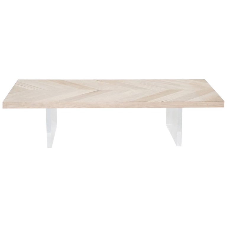 Modern Amalfi Bleached Walnut Coffee Table Herringbone Pattern Plinth