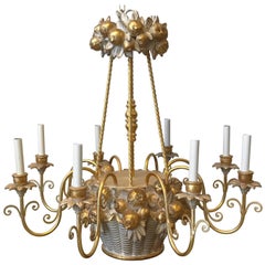 1960s Italian Florentine Fruit Basket Eight-Arm Chandelier