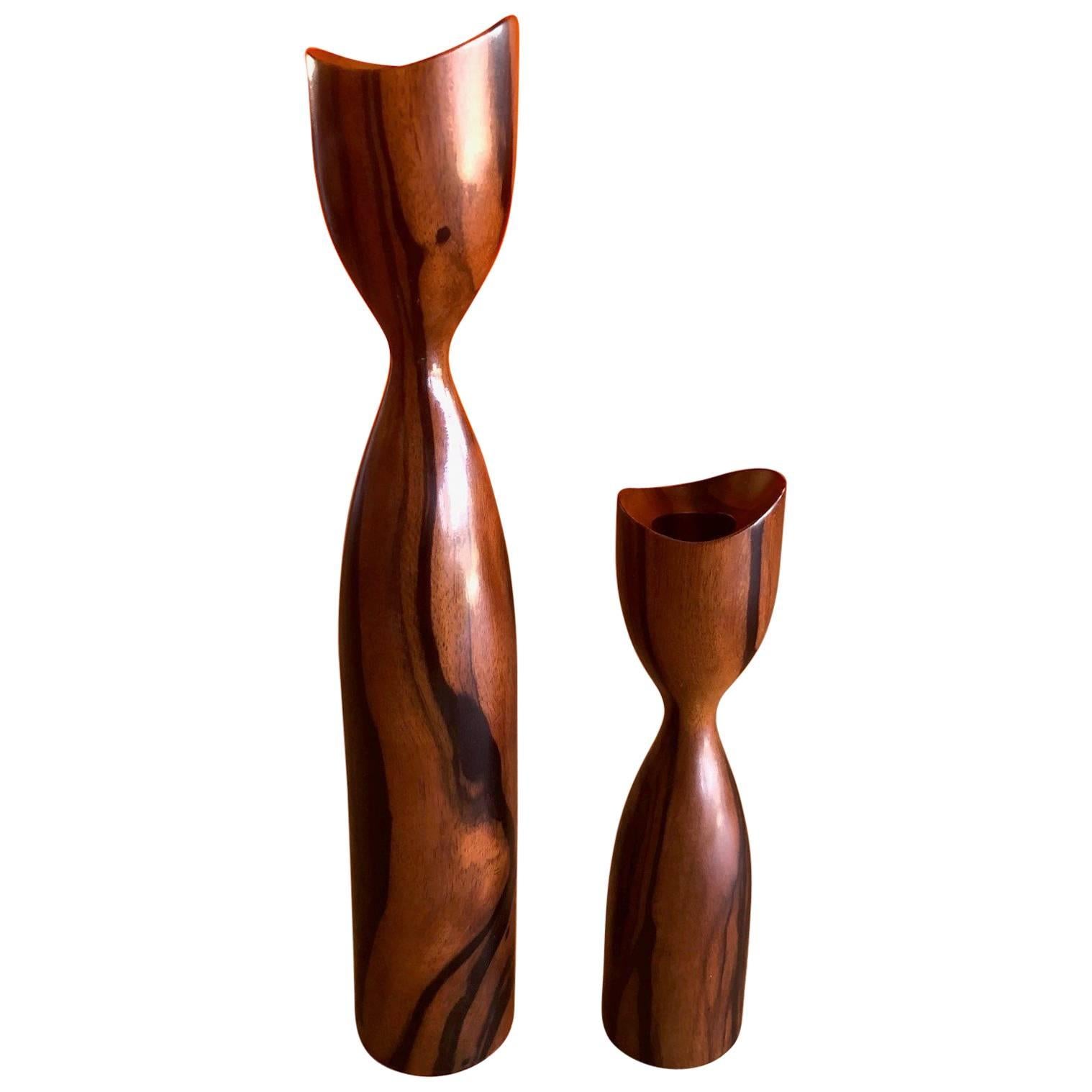 Pair of Danish Modern Rosewood Candlesticks For Sale