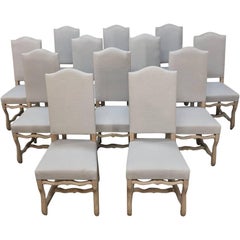 Set of 12 Newly Upholstered Antique French Os de Mouton Dining Chairs