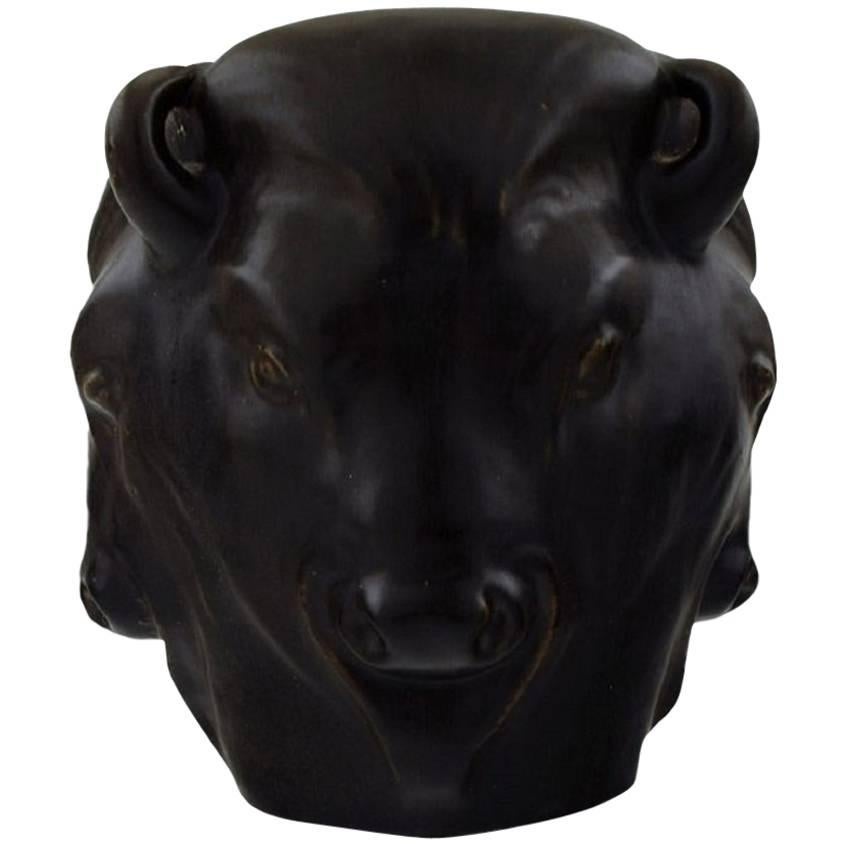 Karl Hansen Reistrup for Kähler, Bulls Heads, Pottery Vase, Bull Vase