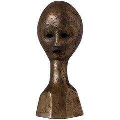 Cast Metal Bronze-Finished Abstract Bust Sculpture