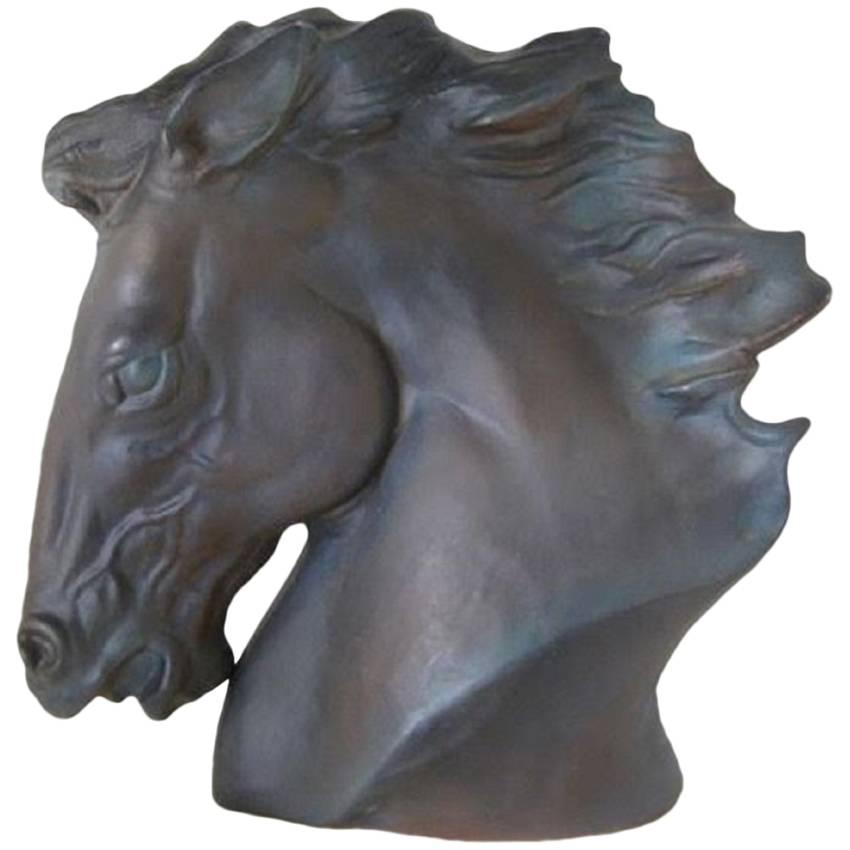 Charcoal Bronze-Glazed Ceramic Horse Head Bust