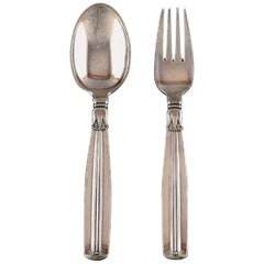 Vintage Children's Cutlery, Silverware, Denmark, Silver '.830' Marked Hs, Fork and Spoon