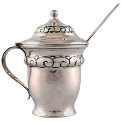 Antique Mustard Jar, Heimburger, Danish Art Nouveau Silver with Ornamentation