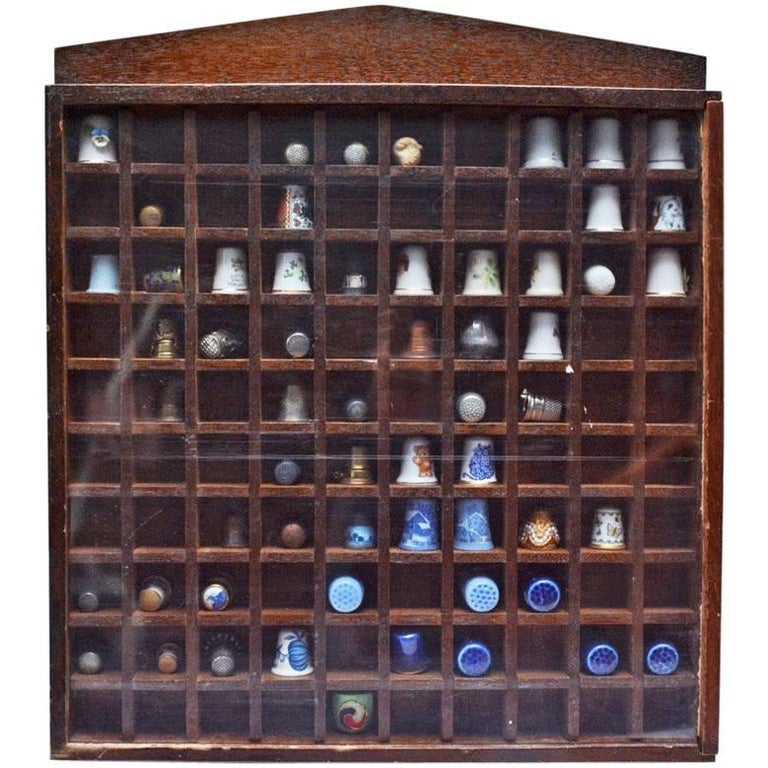 Vintage Shadow Box with Collection of Antique and Vintage Thimbles at