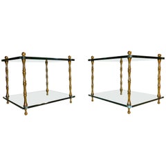 Baker Furniture Company Brass Tables Mid Century Two-Tiered Glass Shelves 1960s