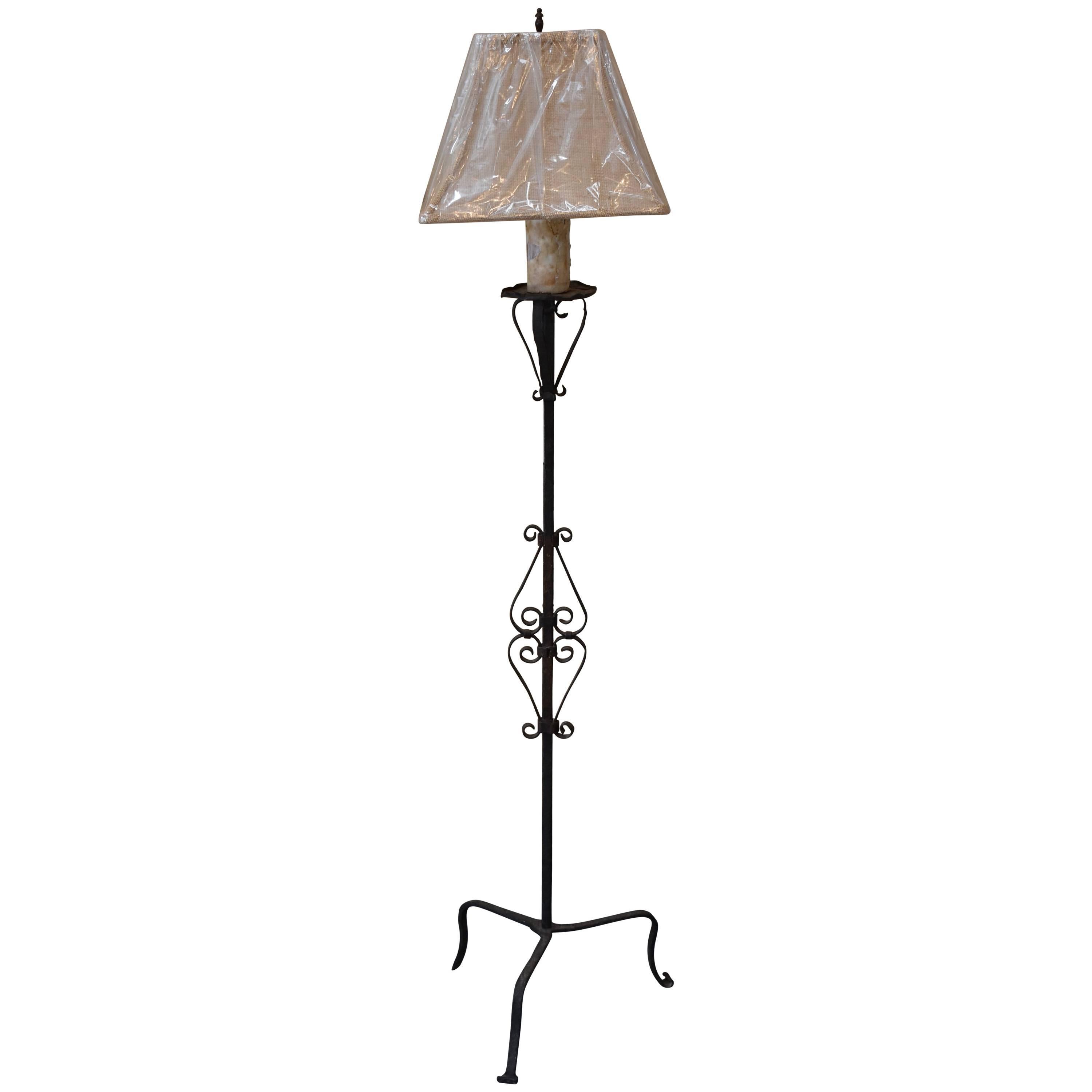 French Iron Torchiere Floor Lamp For Sale