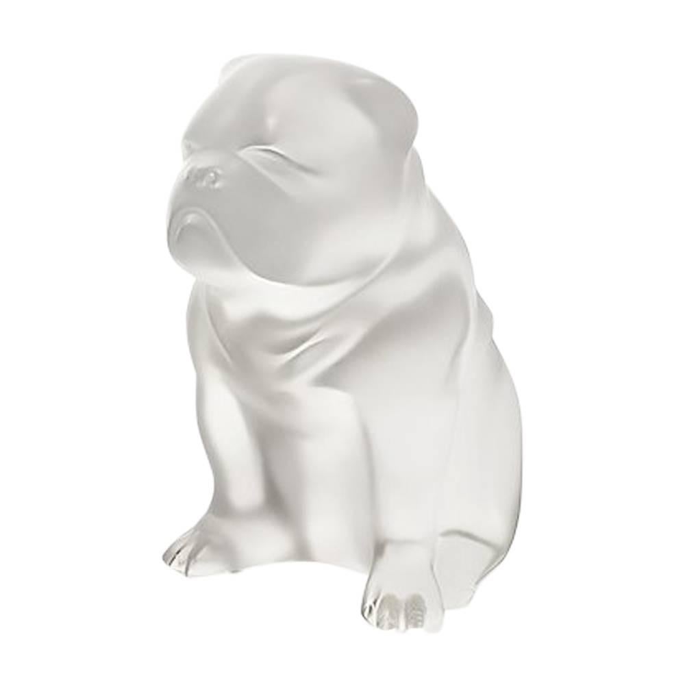 Lalique Bulldog Dog Figure in Clear Crystal For Sale