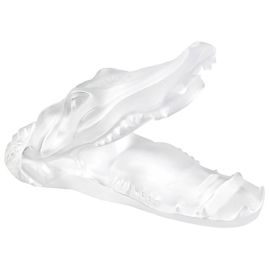 Lalique Crocodile Sculpture in Clear Crystal For Sale