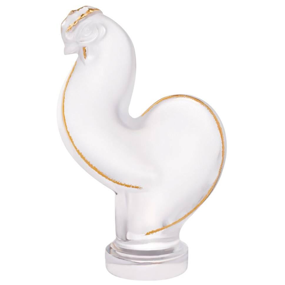 Lalique Rooster Figure/Sculpture in Gold Stamped Crystal For Sale