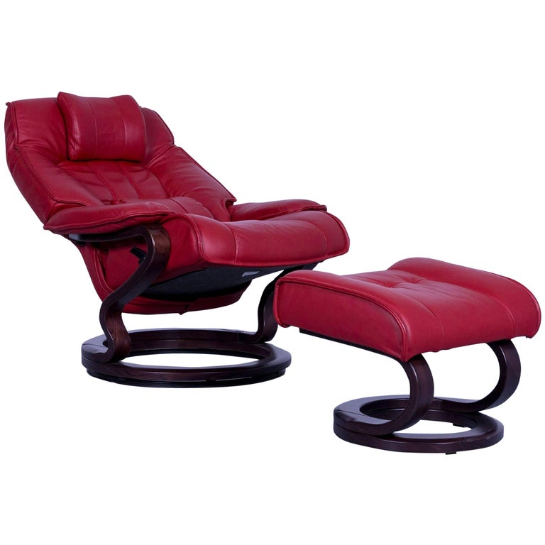 Himolla Zerostress Armchair and Footstool Set Leather Red Recliner at