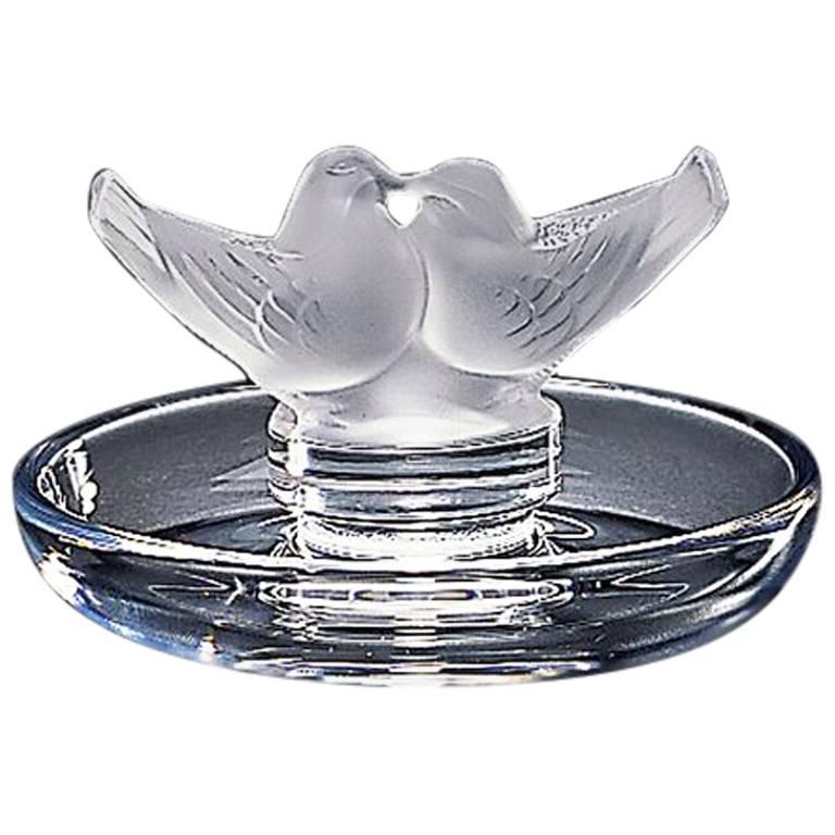 Lalique Two Lovebirds Ashtray in Clear Crystal For Sale