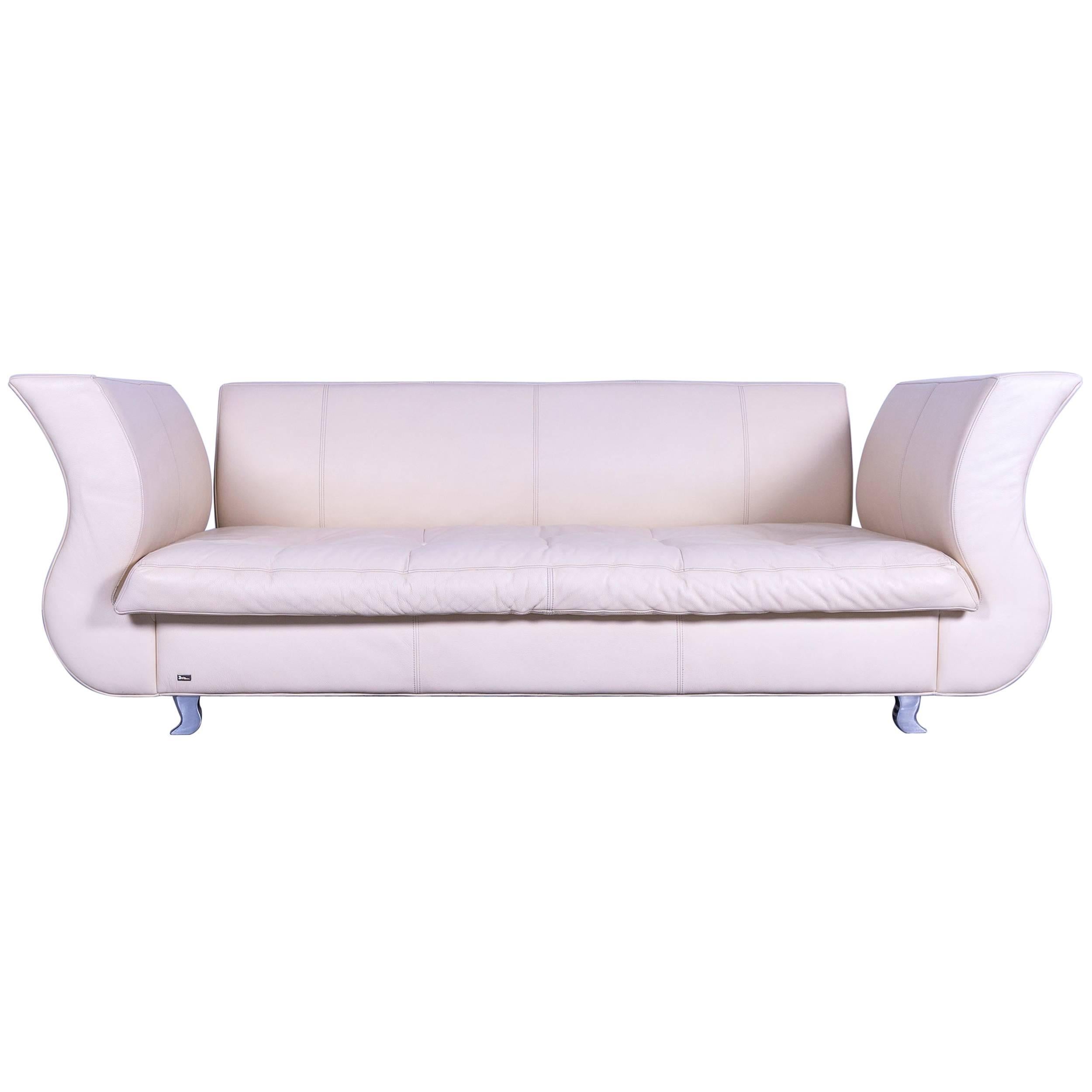 Bretz Moon Designer Sofa Leather Off-White Three-Seat