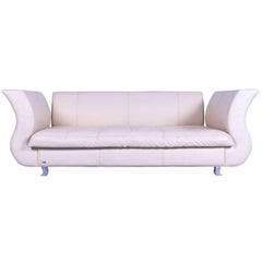 Bretz Moon Designer Sofa Leather Off-White Three-Seat