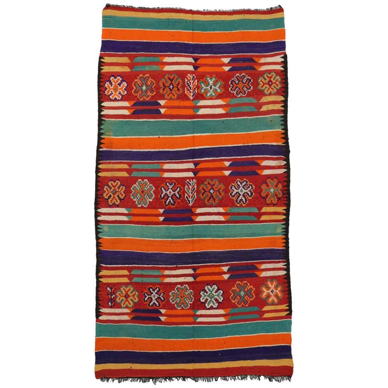 Mid-Century Modern Berber Moroccan Kilim Rug with High-Low ...