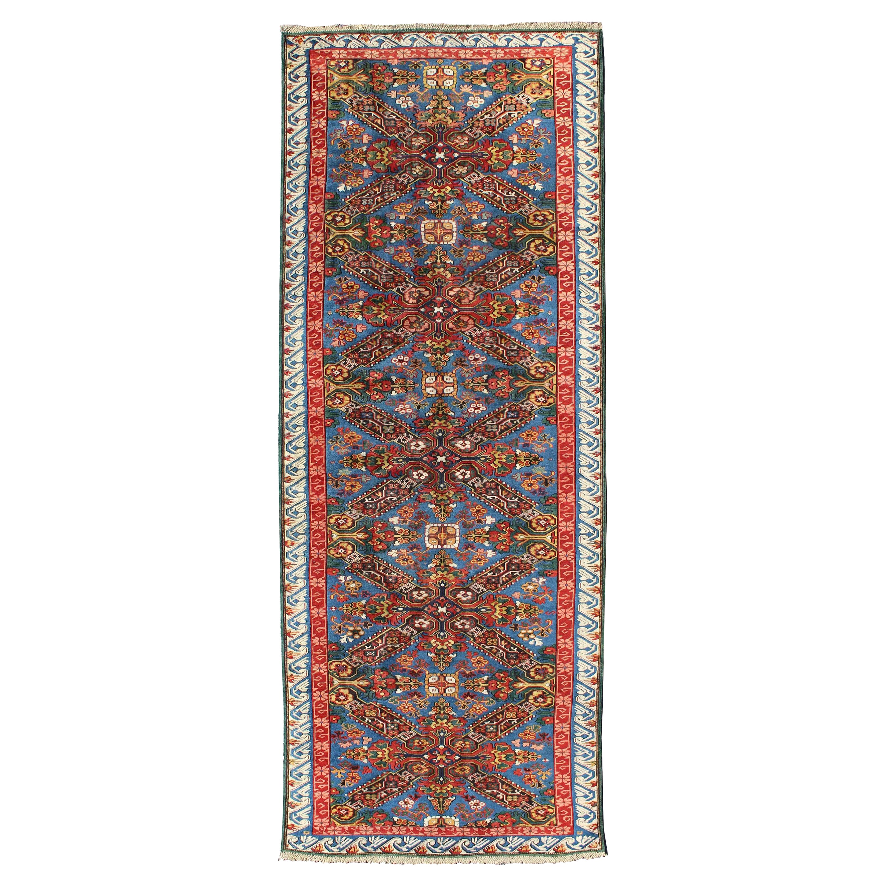 Rare Antique Seychour Caucasian Runner in Beautiful Multi Colors