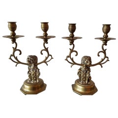 20th Century Brass Candelabras with Lion and Coat of Arms of Amsterdam