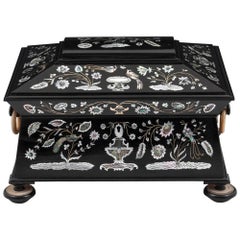 Austin of Dublin Ebony Mother of Pearl Sewing Box, 19th Century