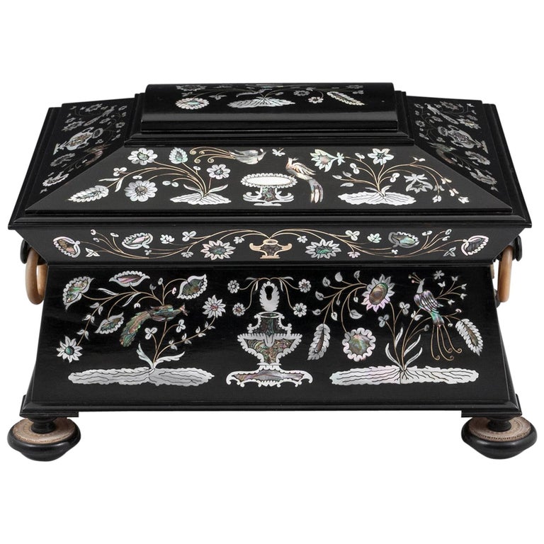Austin of Dublin Ebony Mother of Pearl Sewing Box, 19th Century at 1stDibs