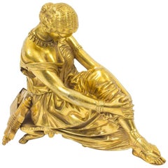 French Gilt Bronze Sculpture of the Seated Poet Sappho, J. Pradier, 19th Century