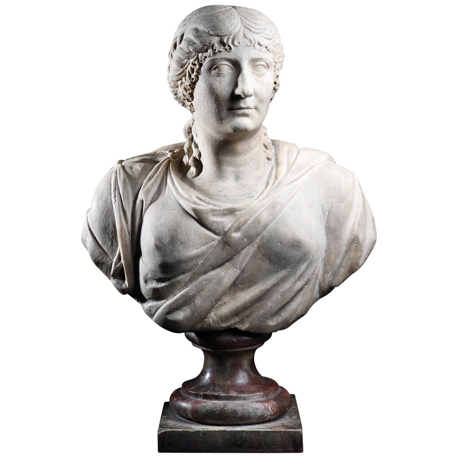 Roman Marble Presumed Portrait of Agrippina Maior, circa 14 BC-33 AD For Sale