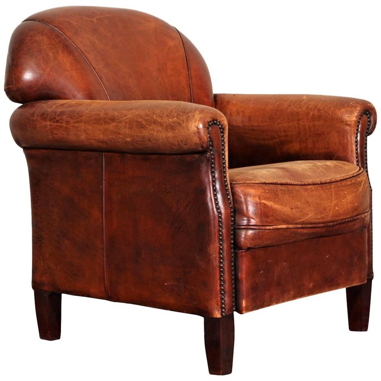 Distressed Leather Club Chair at 1stDibs