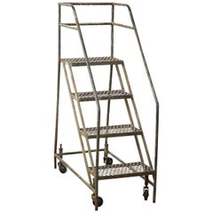 Antique Industrial Mobile Library Ladder