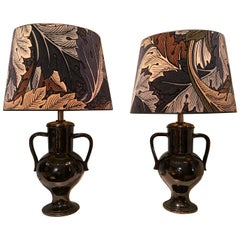 Deutsche Mid-Century-Tischlampen Terrakotta mit Samtschirmen, Paar