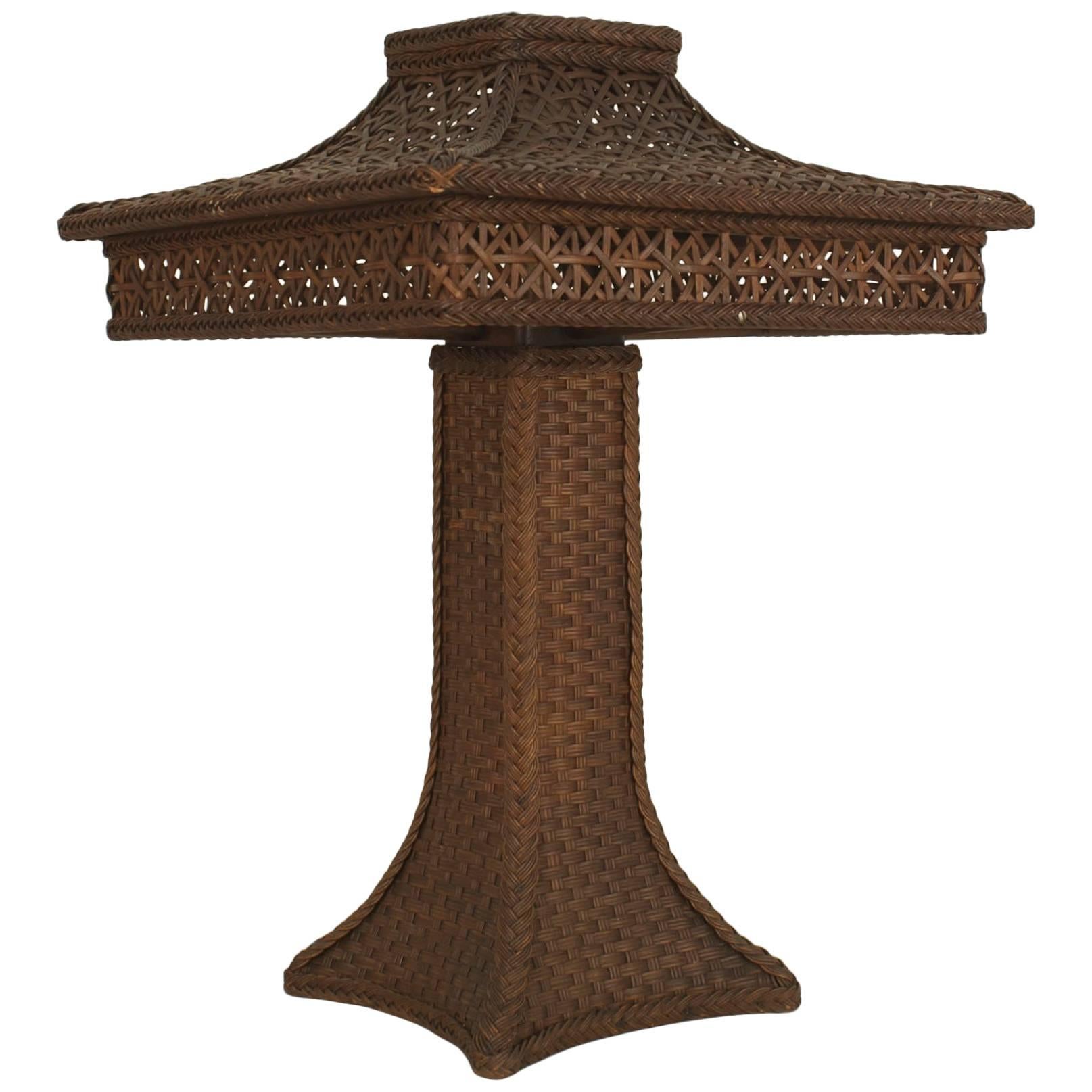 American Victorian Heywood-Wakefield Wicker Table Lamp For Sale