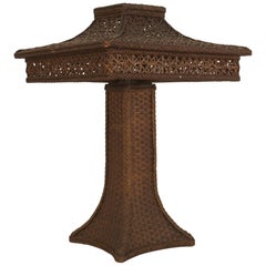 Antique American Victorian Heywood-Wakefield Wicker Table Lamp