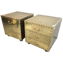 Pair of Brass Three-Drawer Chests