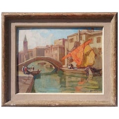 Oil on Board Painting of a View in Venice by Knut Normann