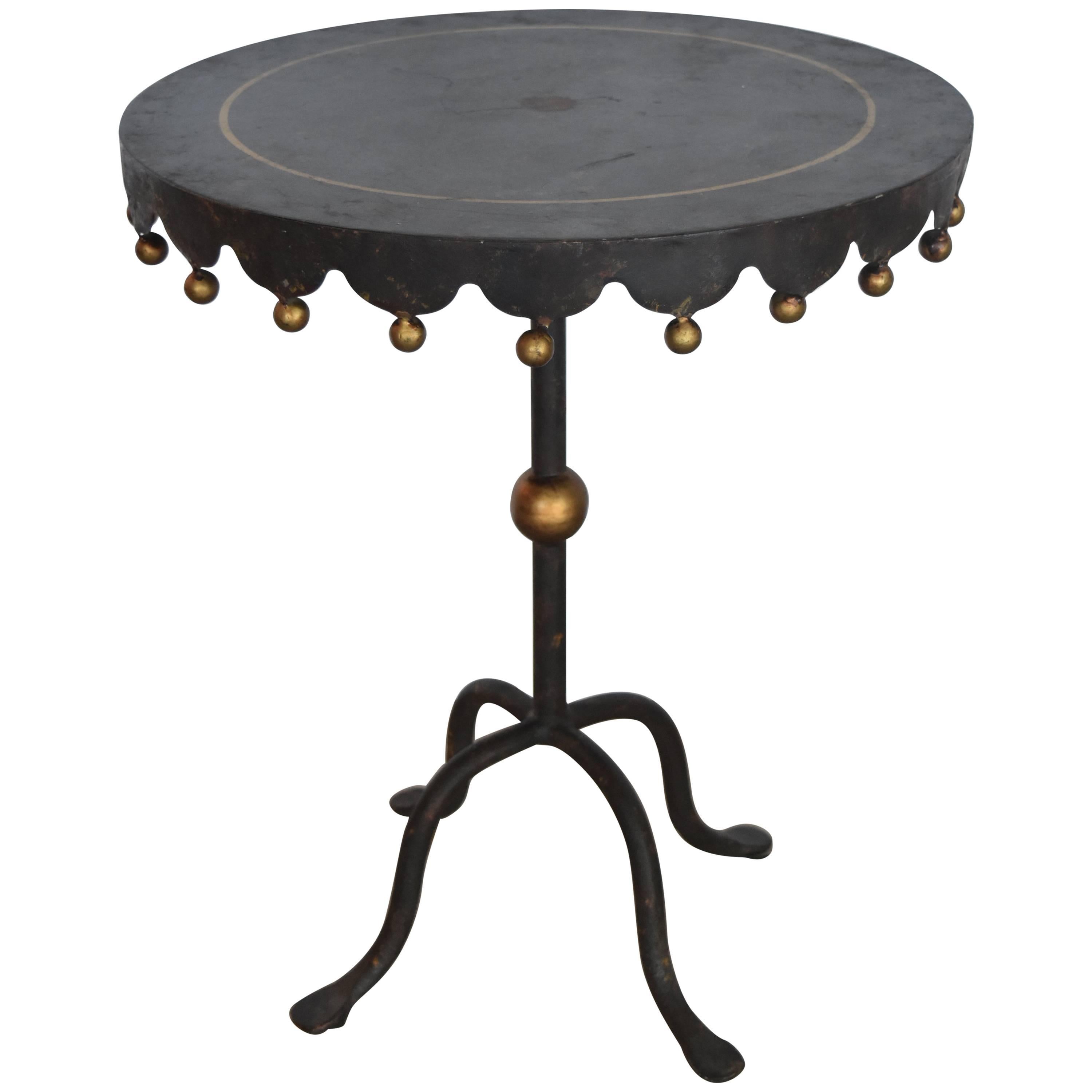 Midcentury Iron Round Side Table from Spain with Gold Gilt Detail