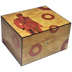 Modern English Wood Inlay 50-Cigar Humidor